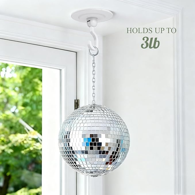 Adhesive Wall & Ceiling Decor Hooks: 4-Pack 3 lbs Heavy Duty No-Drill 360° Swivel Adjustable for Hanging Home Accents Lights Plants Wind Chimes Compatible with 3M Command Strips