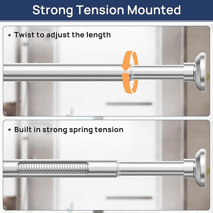 ENJOYBASICS Shower Curtain Rod 33 to 72 Inches, 1 Inch Stainless Steel Adjustable Spring Tension Rods No Drill for Bathroom, Closet, Window, Room Divider, Never Rust, Non Slip, Chrome