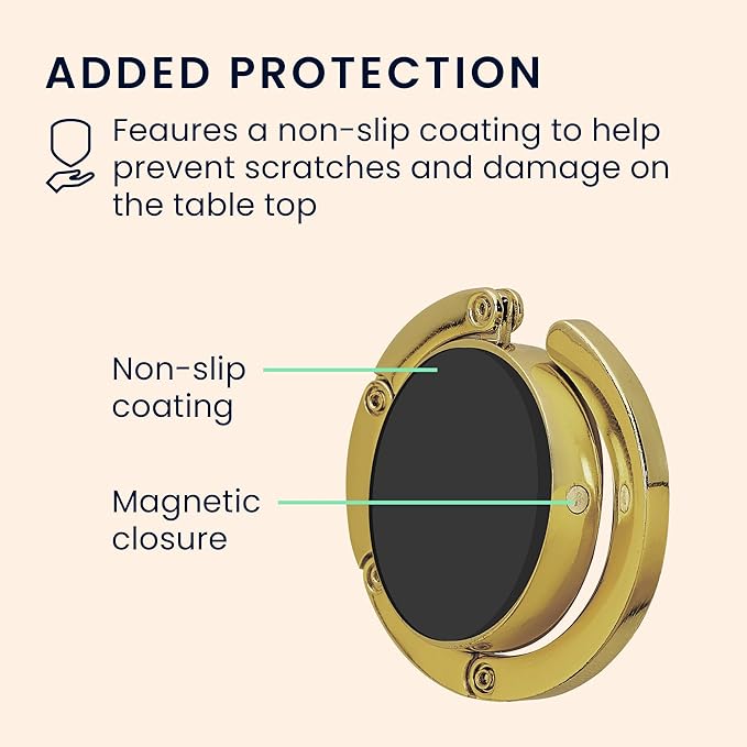 kwmobile Purse Hook for Table - Set of 2 Purse Holder - Folding Handbag Hanger - Portable Bag Holder - Bag Hooks for Desk - Table Hook Black/Gold