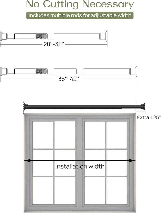 ALLZONE Shower Curtain Rod Spring Tension,28-42 Inch Heavy Duty Tension Rod No Drilling, Anti-Slip Shower Rod Tension,Adjustable Tension Curtain Rod for Window/Bathroom/Closet,Black