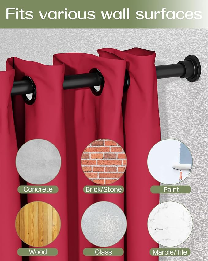 ALLZONE Shower Curtain Rod Spring Tension,28-42 Inch Heavy Duty Tension Rod No Drilling, Anti-Slip Shower Rod Tension,Adjustable Tension Curtain Rod for Window/Bathroom/Closet,Black