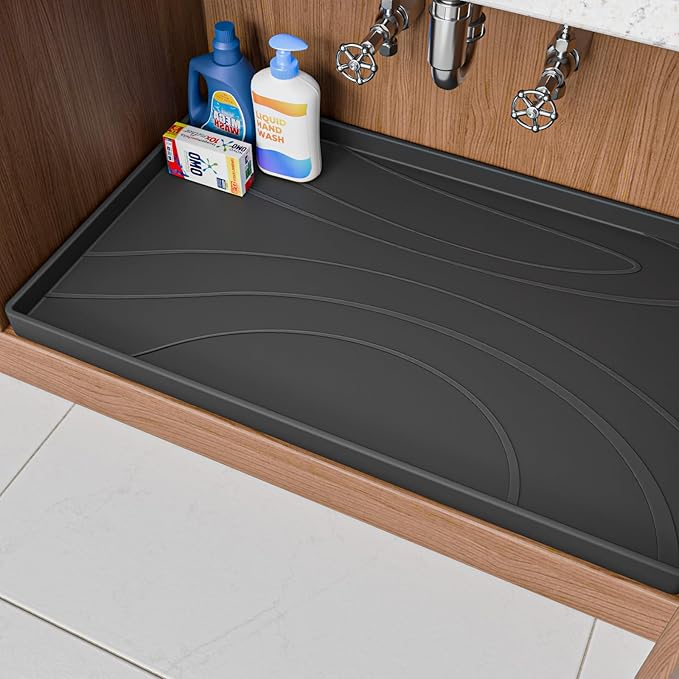 Under Sink Mat 22" x 19", Silicone Under Sink Liner for Kitchen and Bathroom, Waterproof Cabinet Protector Drip Tray, Protects Cabinets from Leaks and Spills