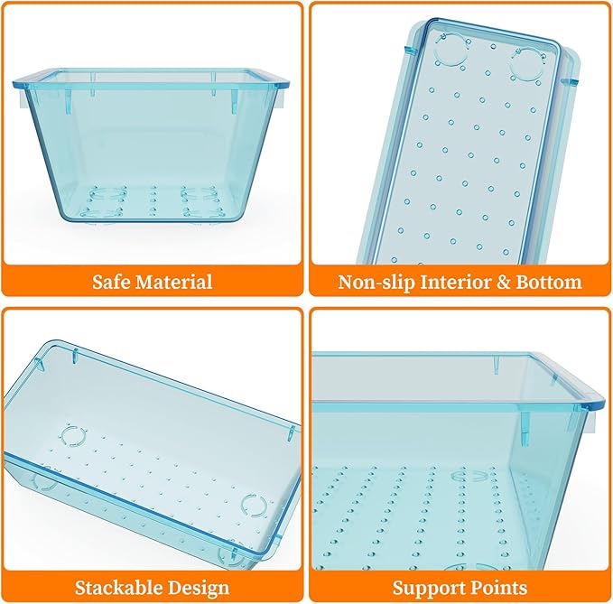 StorMiracle 32 PCS Clear Plastic Drawer Organizer Set, 4-Size vanity organizer Trays and Storage Bins for Makeup, Jewelry and Gadgets in Bedroom, Bathroom and Office, Clear Sea Blue