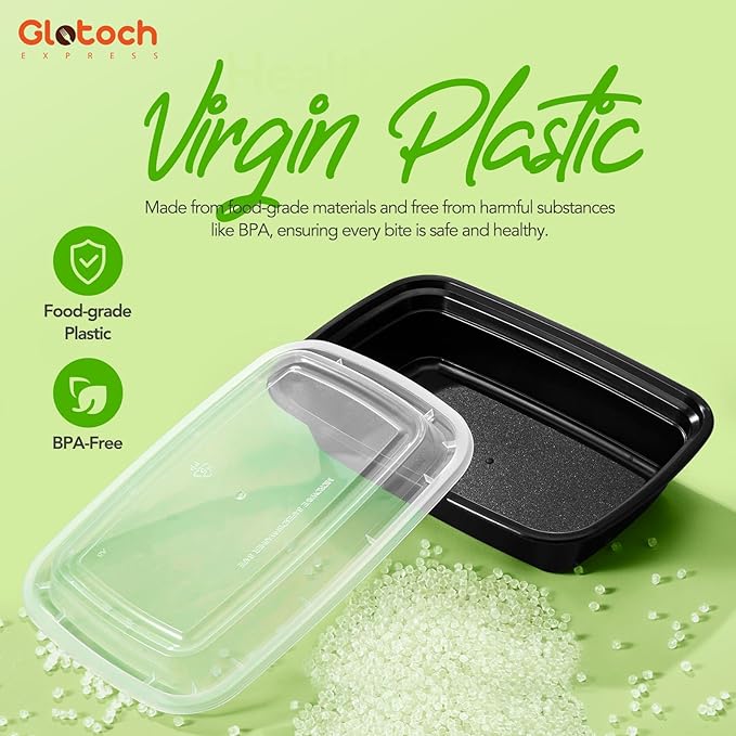 Glotoch 16oz Meal Prep Containers with Lids 50-Pack, Airtight Leakproof Food Storage Containers Reusable, BPA-Free Plastic Containers - Stackable Bento Lunch Boxes