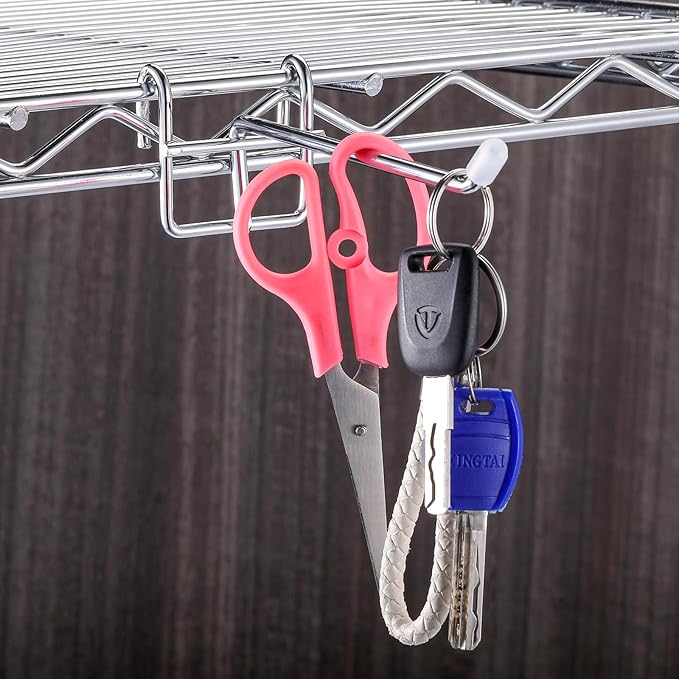 MorningRo 8 Pcs Accessory Hooks for Wire Shelving with Rubber Cover Heavy Duty Metal Hooks for Hanging Kitchen Utensils Wire Shelf Accessories Room Organization (Silver)