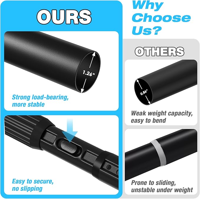 2 Pack Black Tension Curtain Rods for Windows 41-126 Inch Heavy Duty Tension Rod Adjustable Curtain Rods No Drilling for Bathroom Living Room Outdoor Patio Hold Up Blackout Curtains and Non Slip