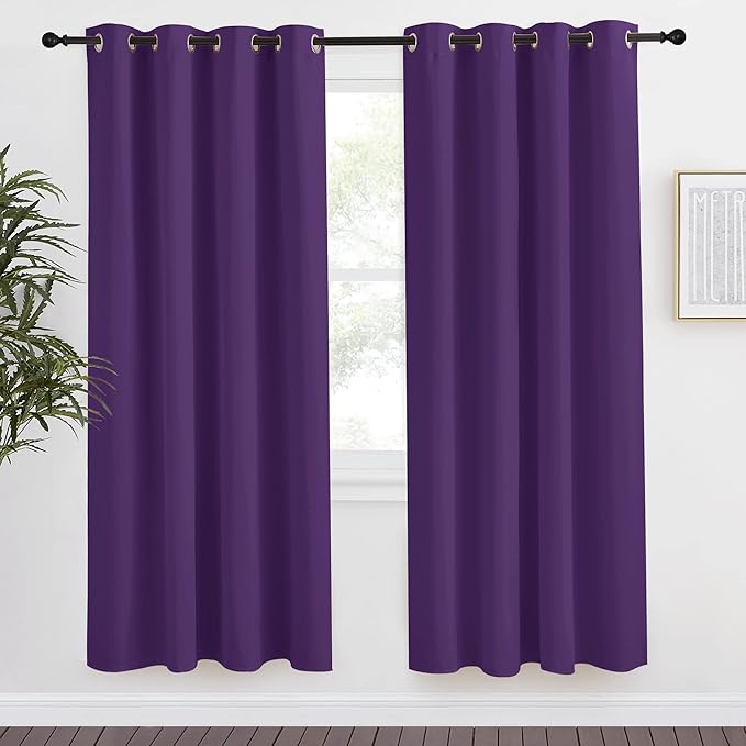 NICETOWN Blackout Window Curtain Short, 55W x 78L, Sold Individually, Royal Purple Color, Home Fashion Thermal Insulated Room Darkening Drapery for Bedroom