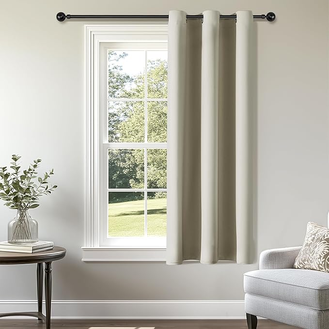 ChrisDowa Small Window Curtains 40 inches Long for Bedroom - Grommet Short Thermal Insulated Room Darkening Curtains for Kitchen (1 Panel, Beige, 29 x 40 Inch)