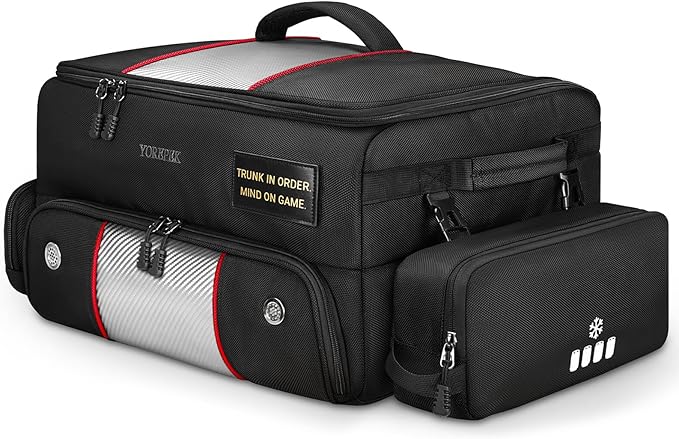 YOREPEK Upgraded Golf Trunk Organizer, Golf Gifts for Men, with Removable Insulated Pouch&Dust-Proof Protective Layer, Multi-Compartment fits 2 Pairs of Shoes, Golf Accessories