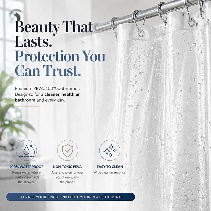 EHZNZIE Crystal Clear Heavy Duty Shower Curtain Liner 72x72, PEVA Waterproof Bath Curtain, No Chemical Smell, 3 Weighted Magnets, Durable with Rustproof Metal Grommets