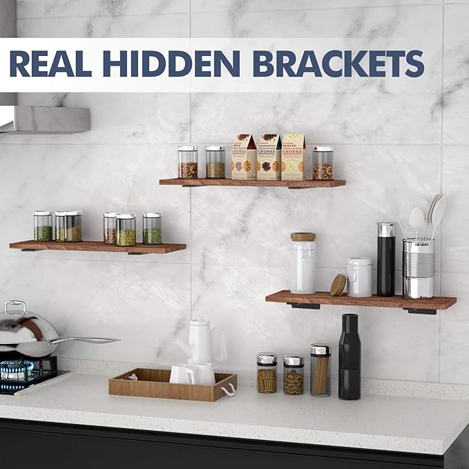 Starunder 6 Pack Floating Shelf Brackets, 4 Inch Heavy Duty Industrial Shelf Bracket, Black Metal L Brackets for Shelves Support DIY(1/5 Inch Thicked)