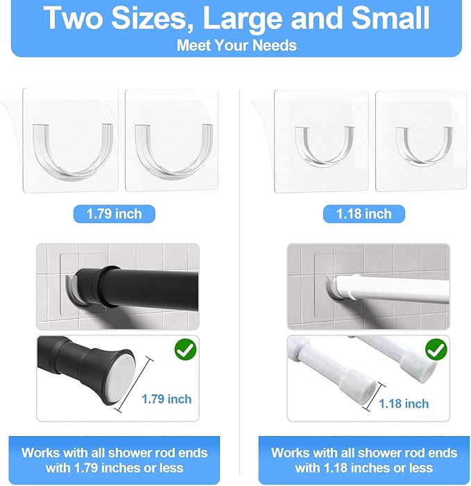 12 Pack Heavy Duty Shower Rod Holders No Drilling, Adhesive Curtain Rod Brackets for Wall, Tension Rod Holder Supports 30 lbs, Waterproof for Tile Marble, Home Rental RV (Rod Not Included)