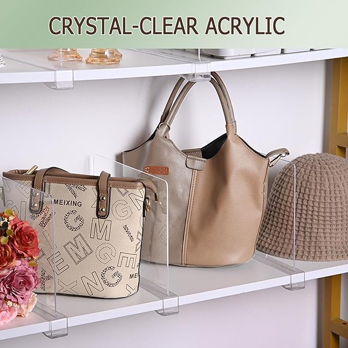 Shelf Dividers for Closet Organization, 12Pcs Closet Purse Organizeder Acrylic Shelf Dividers Purse Closet Organized Closet Dividers for Shelves Clear Shelf Dividers Shelf Separators in Closet(12Pack)