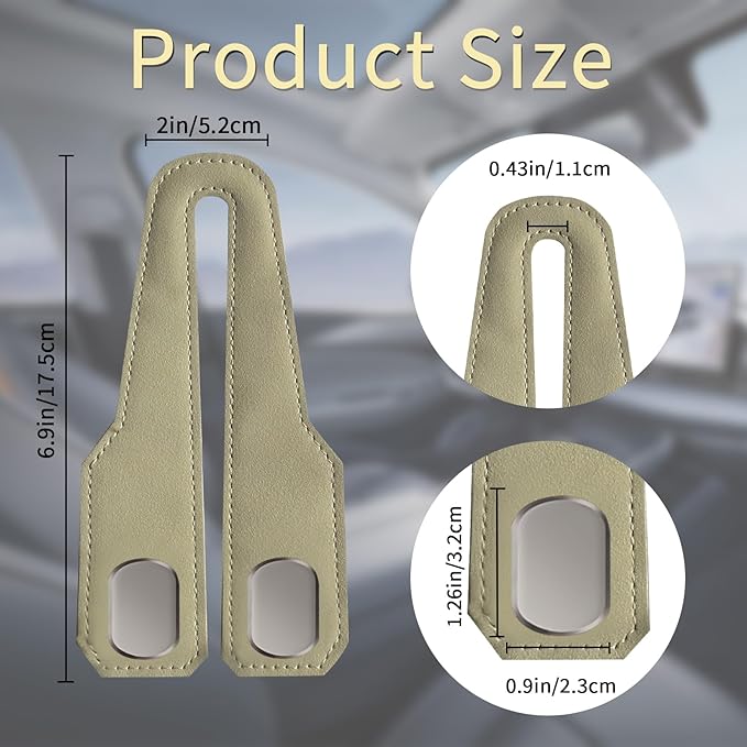 Car Seat Headrest Hooks for Purses and Bags, 2 Pack Bag Purse Holder for Car with Double Metal Hooks, Car Purse Hanger, Headrest Back Seat Handbags Hook Cute Hanging Accessories, Beige