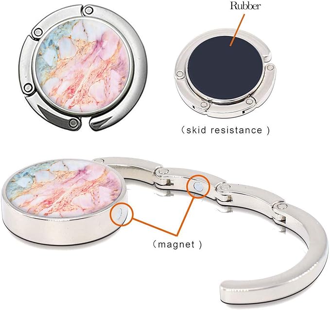 Bosketo Foldable Purse Hook Womens Bag Table Hanger Collection Desk Hooks for Purse (3pack Marble Hook)