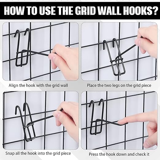 Moxweyeni 6 Inch Grid Wall Hooks 25 Pcs Gridwall Panel Hooks Store Garage Wall Mount Organizers Storage Grid Display Hangers for Retail, Craft Show, Home Setup, Customized Display (Black)
