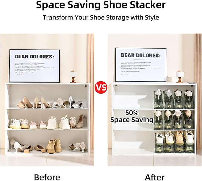 Shoe Slots Organizer,Adjustable Shoe Rack with Three Levels,Shoe stackers for a Pair of Shoes (Green Clear, 12Pack)
