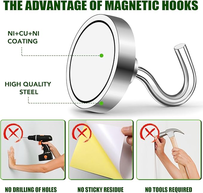 MIKEDE Magnetic Hooks 170Lbs Heavy Duty Earth Magnets with Hooks for Cruise Cabin Strong Magnet Hooks for Hanging Super Metal Magnetic Hanger for Grill Fridge Kitchen - Pack of 25