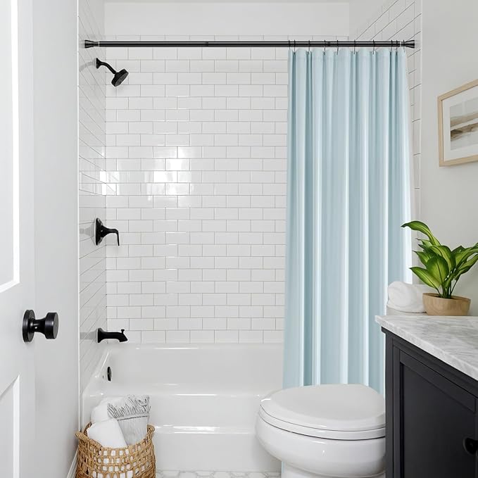 Black Shower Curtain Rod 40-73 inch Black Shower Rod Tension Curtain Rod No Drilling Shower Curtain Rods Spring Tension Shower Rods for Bathroom