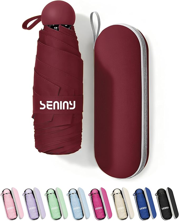 Seniny Mini Portable Travel Umbrella with Case - Compact Umbrellas for Rain & Sun UV Protection for Backpack Pocket, Lightweight Folding Small Umbrella, Tiny Purse Size UV Blocker for Kids Women Girls