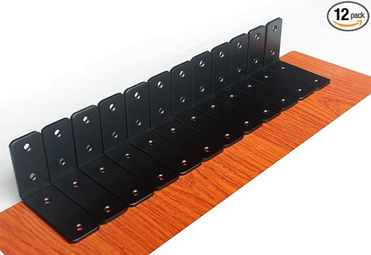 12 Pack - L 4" x H 3" x W1.5, 5mm Thick Black L Shelf Bracket, Iron Shelf Brackets, Metal Shelf Brackets, Floating Shelf, Shelf Supports with Screws