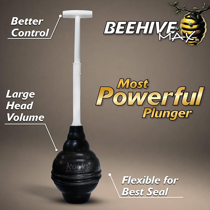 Korky BeehiveMAX Heavy Duty Toilet Plunger - Seals All Bowl Shapes – Powerful Clog Removal