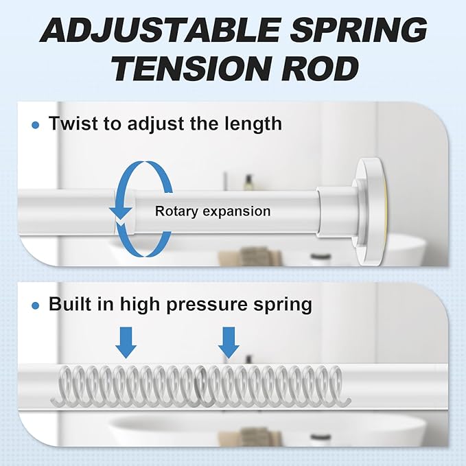 White Shower Curtain Rod 31 to 80 Inch,1 Inch Diameter Adjustable Spring Tension Stainless Steel Telescoping Rod,Easy Install,No Rust