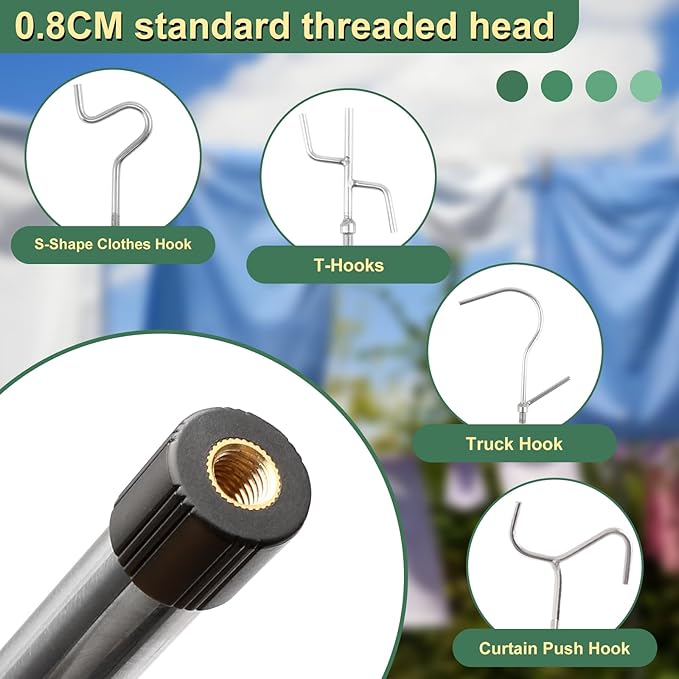 Heavy Duty Closet Hanger Reaching Pole,36" to 65" Clothes Hook Pole Telescoping Pole S Hooks for Plant Stainless Steel Pipe Sturdiness Lightweight Non-Slip Soft Sponge Handle Rod