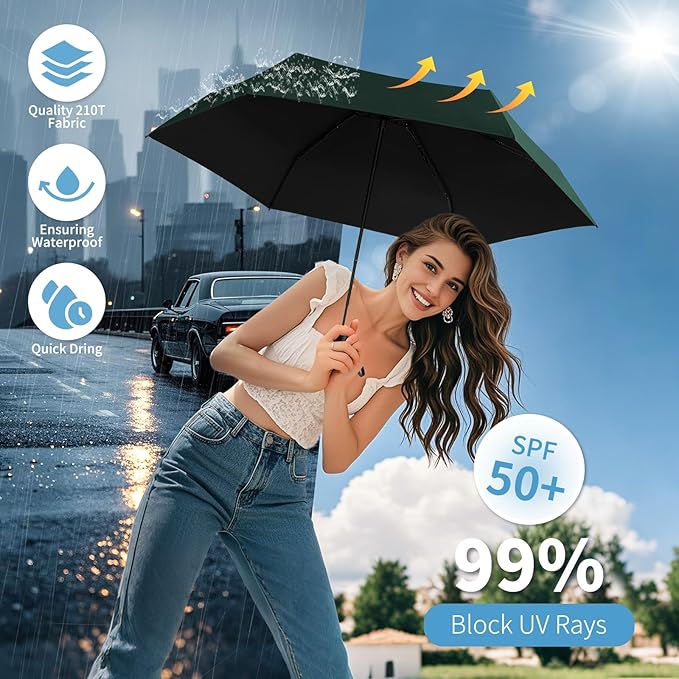 Yoobure Small Mini Umbrella with Case Light Compact Design Perfect for Travel Lightweight Portable Parasol Outdoor Sun&Rain Umbrellas