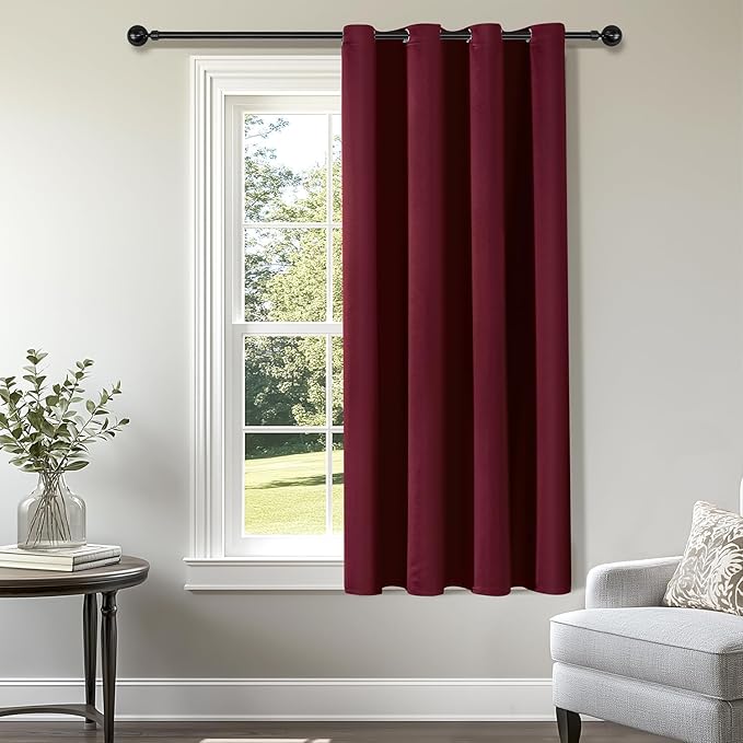 ChrisDowa Blackout Curtains 36 Inches Long for Living Room, Grommet Thermal Insulated Room Darkening Curtains for Bedroom (1 Panel Set, Burgundy Red, 52W x 36L)