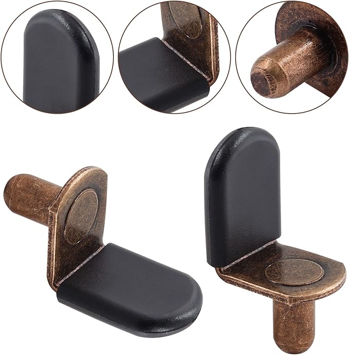 Biaungdo 30 Pcs Shelf Support Pegs, 1/4 Inch L-Shaped Clips with Rubber Sleeve, Cabinet Shelf Pegs for Bookshelves Glass Corner Shelf Cabinet Furniture, Antique Bronze