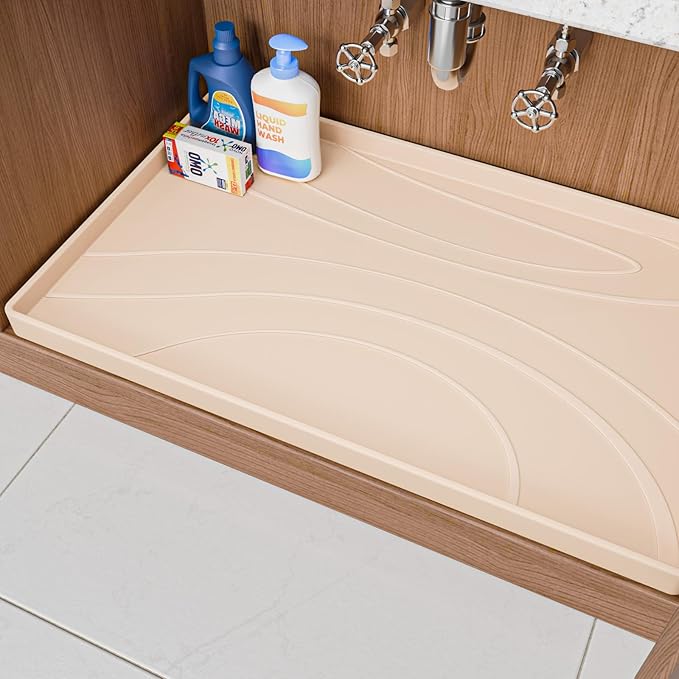 Under Sink Mat 28" x 22", Waterproof Silicone Cabinet Liner Tray, Leakproof Under Sink Organizer for Kitchen Bathroom, Non-Slip Shelf Protector, Oil-Resistant, Easy to Clean, Durable