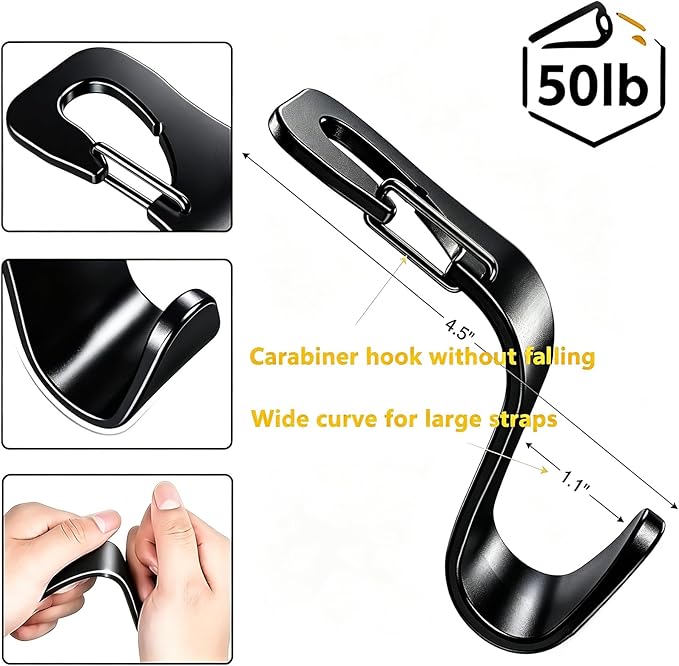 4 Pack Car Back Seat Headrest Hook Hanger for Purse Grocery Bag Handbag Hat, Purse Hook for Car with Clip