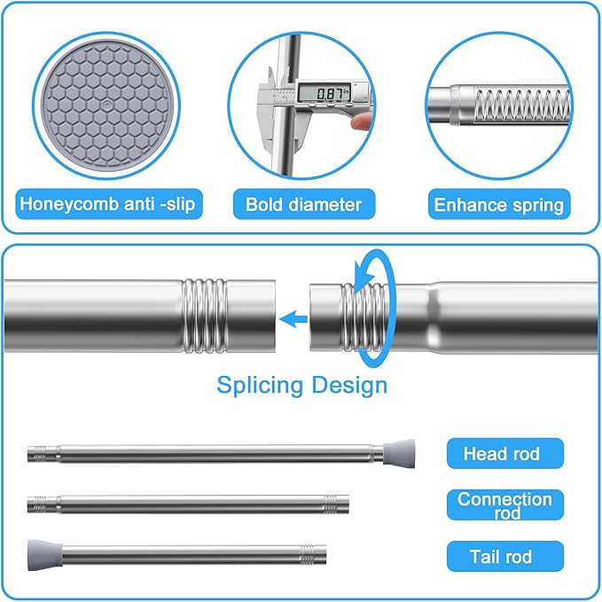 Tension Curtain Rod silver 1PCS Tension Rods for Windows 30 to 64 Inch Spring Curtain Rod Adjustable Tension Rod Tension Curtain Rod of Bathroom Window Curtain Rod Non Slip