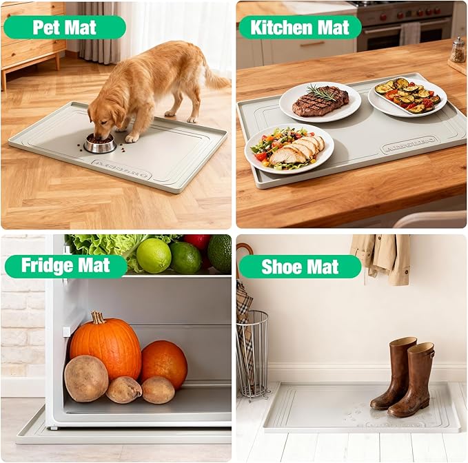 Aisslro Under Sink Mat 34" X 22", Waterproof Silicone Under Sink Mats for Kitchen, Anti-Leak Shelf Liner & Cabinet Protector with Raised Edge, [BPA Free] Bathroom Tray Home Organizer, Beige