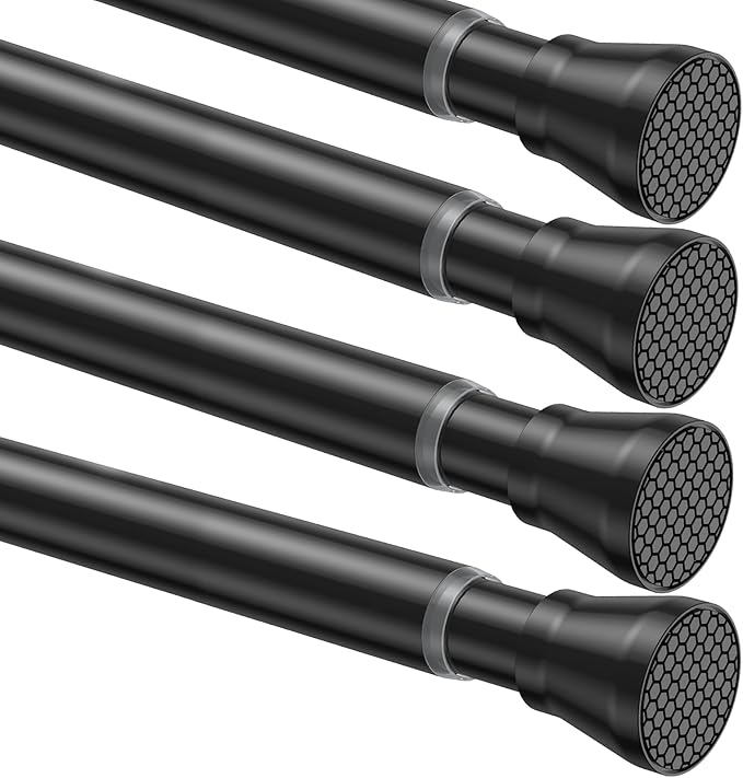AIZESI 4pcs Spring Tension Curtain Rod for Windows 28 to 48 Inch, Black 7/8 Diameter Adjustable Curtain Rod Spring Curtian Rods No Dirlling for Bathroom, Kitchen, Cupboard