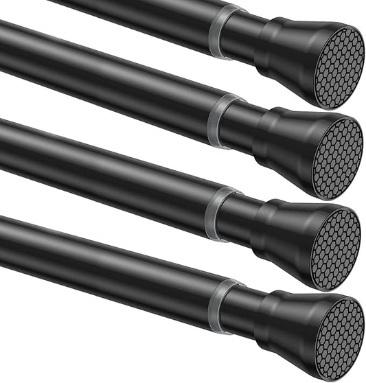 AIZESI 4pcs Spring Tension Curtain Rod for Windows 28 to 48 Inch, Black 7/8 Diameter Adjustable Curtain Rod Spring Curtian Rods No Dirlling for Bathroom, Kitchen, Cupboard