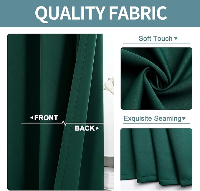 ChrisDowa Blackout Curtains 36 Inches Long for Living Room, Grommet Thermal Insulated Room Darkening Curtains for Bedroom (1 Panel Set, Forest Green, 52 x 36 Inch)