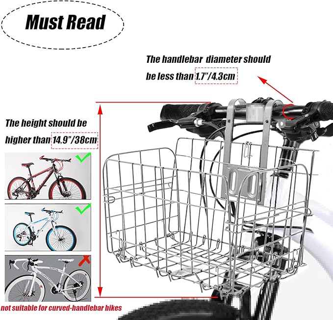 Folding Bike Front Basket Bicycle Wire Basket with Handles Easy Installation on Front Handlebar