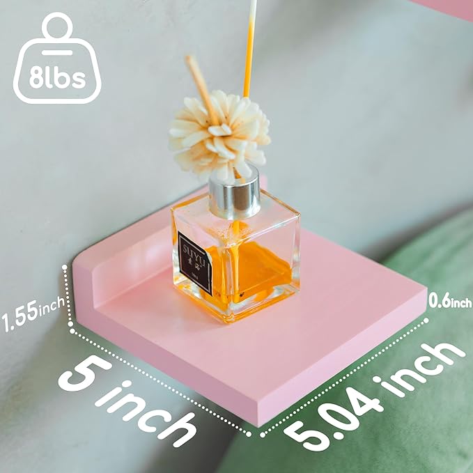 QsQueen Small Floating Shelves Mini Shelves Hanging Display 5 Inch Wall Shelf for Bathroom Livingroom Bedroom,3 Pack, with 2 Types of Installation, Great for Room Decor