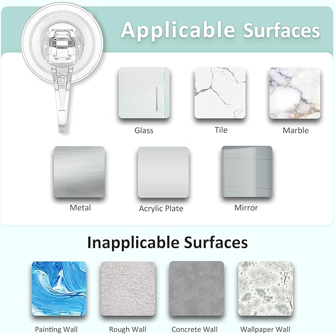 VIS'V Suction Cup Hooks, Small Shower Suction Hooks, Heavy Duty, Removable and Reusable, Clear, 4 Pcs