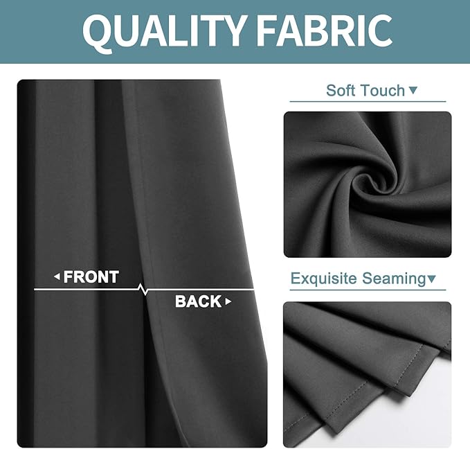ChrisDowa Grommet Blackout Curtains for Bedroom - Thermal Insulated Room Darkening Curtains for Living Room (1 Panel Set, Dark Grey,52W x 72L)