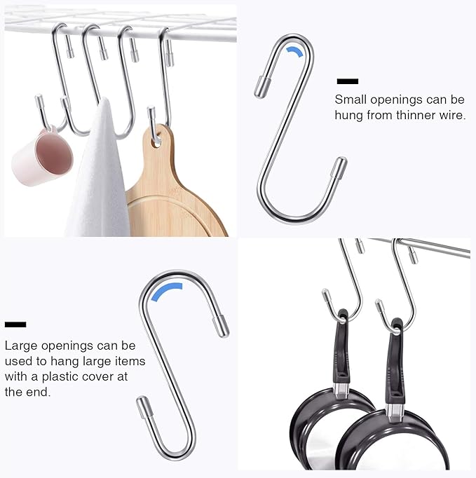 Hotop 36 Pcs Silver S Hooks for Hanging 2.4 Inch Heavy Duty S Shaped Hook Rack Metal Non Slip Hanger for Christmas Tree Stocking Kitchen Pot Utensils Closet Wire Bathroom Bedroom Pan Bag Towel Plant