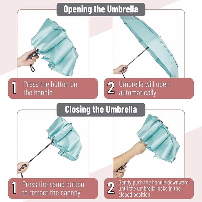 Mr. Pen- Windproof Travel Umbrella, Small Water-Resistant Automatic Folding Umbrella for Rain and Sun, Light, Compact and Portable for Women & Men, Fits Car & Backpack