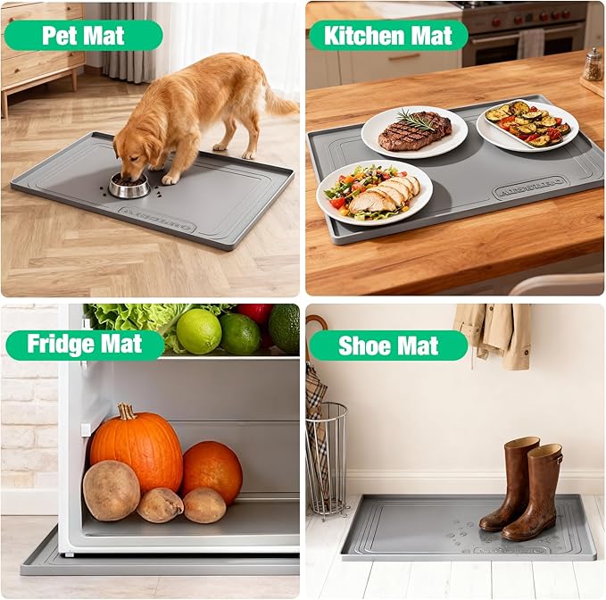Aisslro Under Sink Mat 25" X 19", Waterproof Silicone Under Sink Mats for Kitchen, Anti-Leak Shelf Liner & Cabinet Protector with Raised Edge, [BPA Free] Bathroom Tray Home Organizer, Gray