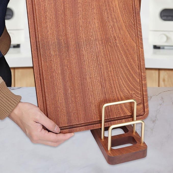 Chopping Board Rack with Wood Base Multi Layer Lid Holder Baking Pan Storage Organiser Cabinet Accessory for Home Kitchen