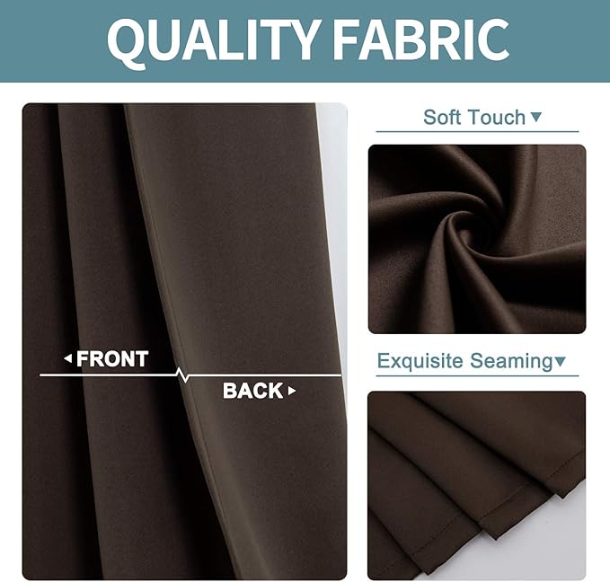 ChrisDowa Grommet Blackout Curtains for Bedroom - Thermal Insulated Room Darkening Curtains for Living Room (1 Panel Set, Brown,52W x 63L)
