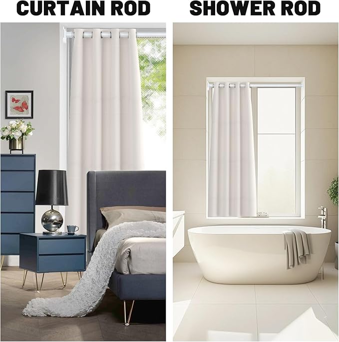 White Shower Curtain Rod 31-79 inches, Stainless Steel Shower Rod & Tension Rod, Adjustable Tension Shower Curtain Rod for Bathroom, Windows, Closet