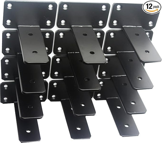 12 Pack - 4 inch Black Hidden L Shelf Bracket (1/5 Inch Thicked) Iron Floating Shelf Brackets Rustic Industrial Metal Brackets for Shelf Support