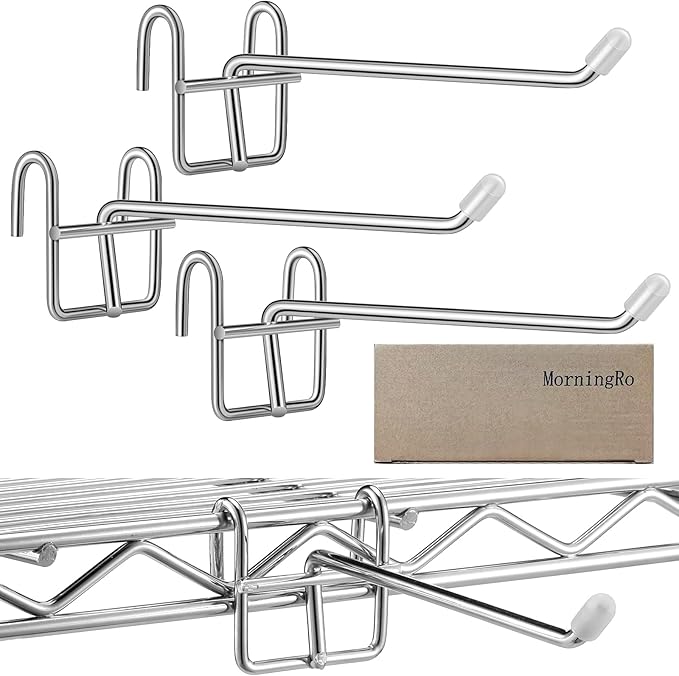 MorningRo 4 Pcs Accessory Hooks for Wire Shelving with Rubber Cover Heavy Duty Metal Hooks for Hanging Kitchen Utensils Wire Shelf Accessories Room Organization (Silver)